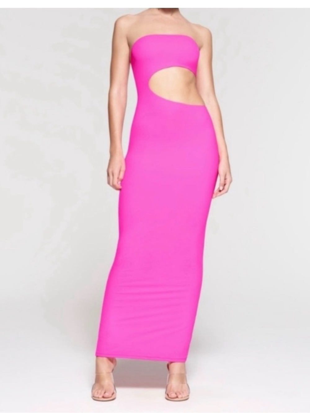 SKIMS Strapless Neon Pink Cutout Maxi Dress